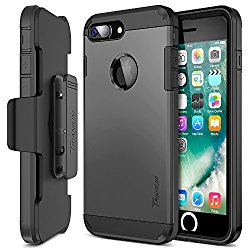iPhone 7 Plus Case, Trianium [Duranium Series] Heavy Duty Protective Cases Shock Absorption Hard Covers w/ Built-in Screen Protector+ Holster Belt Clip Kickstand for Apple iPhone 7 Plus 2016-Gunmetal
