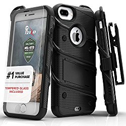 iPhone 7 Plus Case, Zizo Bolt Cover with [.33mm 9H Tempered Glass Screen Protector] Heavy Duty Armor [Military Grade] Kickstand Holster Belt Clip