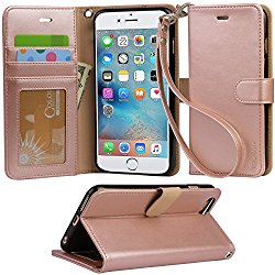 Iphone 6s Plus Case, iphone 6 plus case, Arae [Wrist Strap] Flip Folio [Kickstand Feature] PU leather wallet case with ID&Credit Card Pockets For Iphone 6 plus / 6S Plus 5.5, rosegold