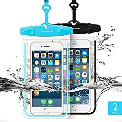 Universal Waterproof Case, FITFORT 2 Pack Universal Dry Bag/ Pouch,Clear Sensitive PVC Touch Screen,for iPhone 7/6/6S Plus/5/5s/5c Galaxy S7/S7 Edge/S6/S5/S4 Note 4/3 LG G5/G3 Up To 5.5 “(Black+Blue)