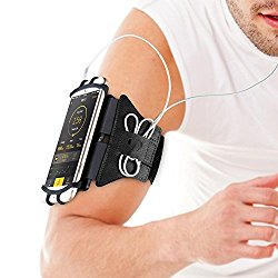 VUP+ Phone Armband for iPhone 7 Plus /6 /6S /5S, LG G6 /G5 /Nexus 6P (Fits Otterbox & Lifeproof Case), Open Face Running Arm Band Phone Holder for Workouts with Key Holder & Cable Locker (Black)