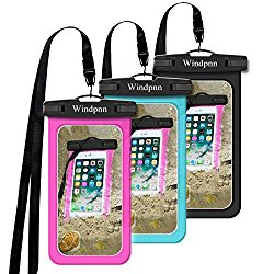 Windpnn 3 Pack Universal Cellphone Waterproof Case, Clear Transparent Dry Bag Pouch for for Outdoor Activitie Swimming, Surfing, Fishing, Skiing, Boating, Beach(Black, Blue, Pink)