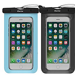2 Pack Waterproof Case,iBarbe Universal Cell Phone Plasic TPU Dry Bag for iPhone 7 7 plus 6S 6/6S Plus 5/S/SE 5C samsung galaxy Note 5 s8 s8 plus S 8 S7 S6 Edge s5 etc.to 5.7 inch,Black+Blue