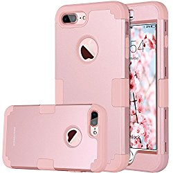 iPhone 8 Plus Case, iPhone 7 Plus Case, BENTOBEN Heavy Duty Slim Shockproof Drop Protection 3 in 1 Hybrid Hard PC Covers Soft Rubber Bumper Protective Case for iPhone 8 Plus / 7 Plus Cute Rose Gold