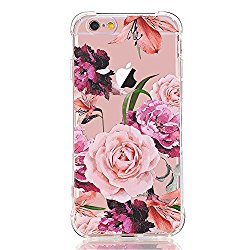LUOLNH iPhone 6 6s Case with flowers, Slim Shockproof Clear Floral Pattern Soft Flexible TPU Back Cover [4.7 inch] -Purple Rose