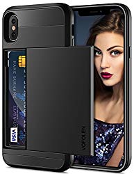 Vofolen Case for iPhone X Case iPhone XS Wallet Card Holder Slot Sliding Cover ID Pocket Dual Layer Bumper Anti-Scratch Protective Hard Shell Hybrid Rubber Armor for Apple iPhone X (10) XS – Black