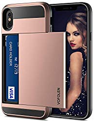 Vofolen Case for iPhone XS Max Case Wallet Card Holder Sliding Cover Credit Card Slot ID Pocket Dual Layer Protective Hard Shell Hybrid TPU Bumper Armor Case for iPhone X S Max 10S Max 6.5″ -Rose Gold