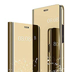 iPhone XS Max Case, Mirror Smart Clear View Window Flip iPhone XS Max Case Slim Multi-Function Mirror Case S-View Stand flip Folio Full Body Protection Shockproof Cover fit iPhone XS Max (gold)