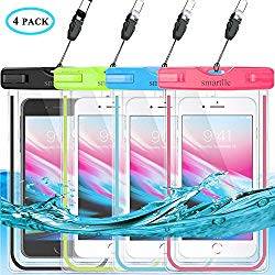 Universal Waterproof Phone Case, Large Phone Waterproof Pouch Dry Bag IPX8 Outdoor Sports for Apple iPhone XS Max XR XS 8 7 6 Plus,SE, Samsung S9+ S9 S8+,Note,LG V20, 6.5″,Snowproof,Fluorescent-4 Pack