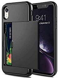 SAMONPOW Case for iPhone XR Hybrid iPhone XR Wallet Case Card Holder Shell Heavy Duty Protection Anti-Scratch Dual Layer Hard PC Soft Rubber Bumper Cover for Apple iPhone XR 6.1 inch – Black