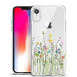 Unov Case Clear with Design Slim Protective Soft TPU Bumper Embossed Floral Pattern [Support Wireless Charging] Cover for iPhone XR 6.1 Inch(Flower Bouquet)