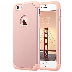 ULAK iPhone 6S Case, iPhone 6 Case, Slim Fit Dual Layer Soft Silicone & Hard Back Cover Bumper Protective Shock-Absorption & Skid-Proof Anti-Scratch Case for Apple iPhone 6 / 6S 4.7 inch- Rose Gold
