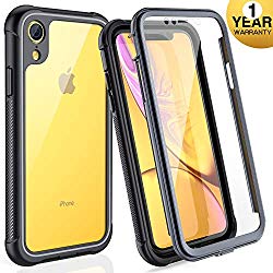 FITFORT iPhone XR Case Full Body Rugged Case with Built-in Touch Sensitive Anti-Scratch Screen Protector, Ultra Thin Clear Shock Drop Proof Impact Resist Extreme Durable Protective Cover