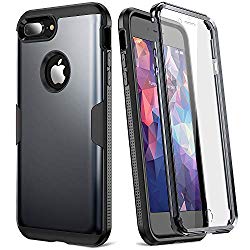 YOUMAKER Case for iPhone 8 Plus & iPhone 7 Plus, Full Body Rugged with Built-in Screen Protector Heavy Duty Protection Slim Fit Shockproof Cover for Apple iPhone 8 Plus (2017) 5.5 Inch – Black