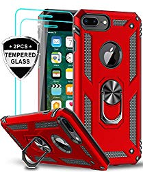 LeYi iPhone 8 Plus Case, iPhone 7 Plus Case, iPhone 6 Plus Case with Tempered Glass Screen Protector [2Pack], Military Grade Phone Case with Rotating Holder Kickstand for Apple iPhone 6s Plus, Red